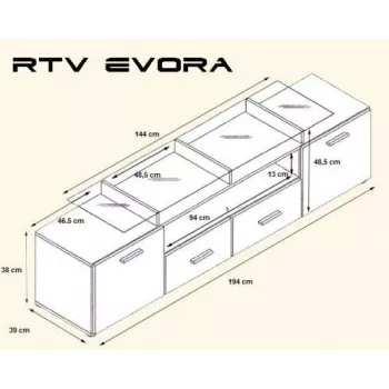 Cama TV statīvs EVORA 200 melns/melns glancēts