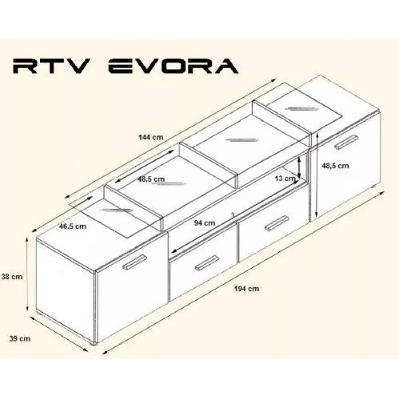Cama TV statīvs EVORA 200 melns/melns glancēts