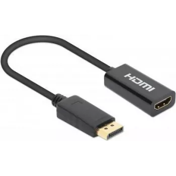 Manhattan DisplayPort 1.2 uz HDMI aktīvais adapteris, 4K@60Hz, 15cm, vīris pret sievišķo, DP ar fiksatoru, melns, nav divvirzienu, trīs gadu garantija, ekvivalents DP2HD4K60S