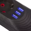 Strāvas sadalītājs MACLEAN MCE395 B — 5 ligzdas, 3×USB, 110–240 V maiņstrāva, 2,1 A USB, 2500 W, 1,5 m kabelis, melns