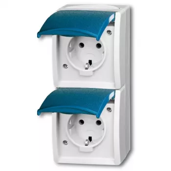 BUSCH JAEGER BJ 20-02EW-53 Kontaktligzda ar veramu vāciņu, vertikāla, 2 fāžu, okeāna pelēka, IP44, pelēka/zila