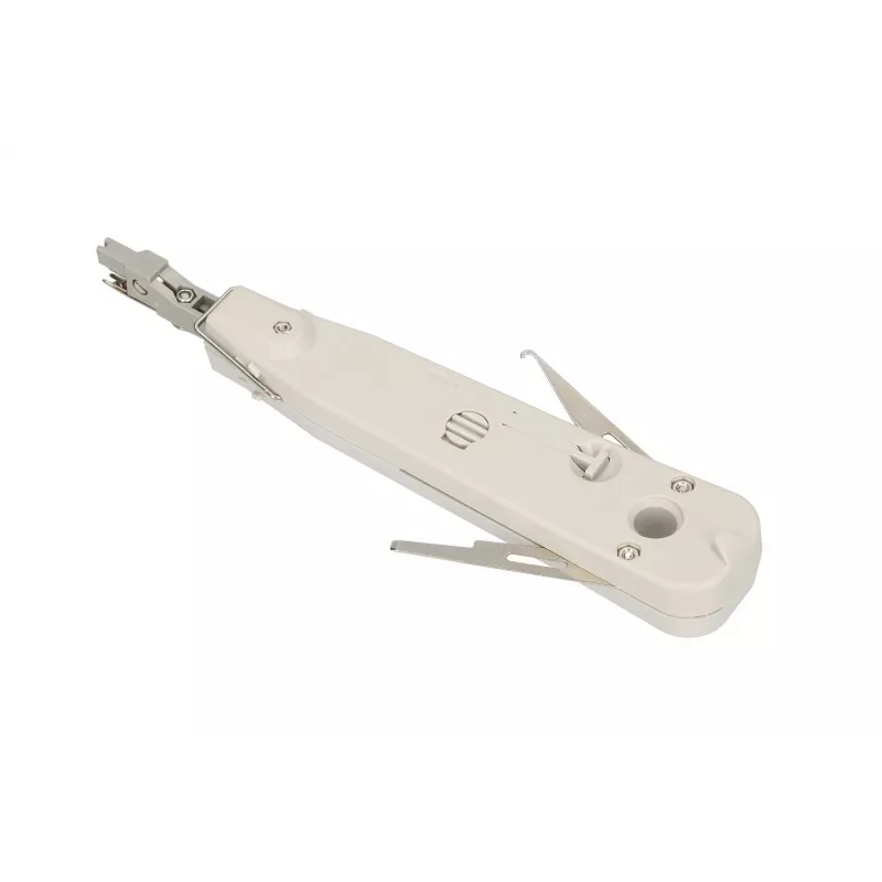 Krone spiedējinstruments Extralink NT-T002, rūdīta tērauda asmens, plastmasas rokturis, bloķēšanas funkcija, pelēks/baltss