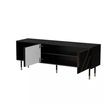 TV skapis Cama Meble MOUNTAIN 154x40x55 cm — skaidu plākšņu virsma, melns un zelts