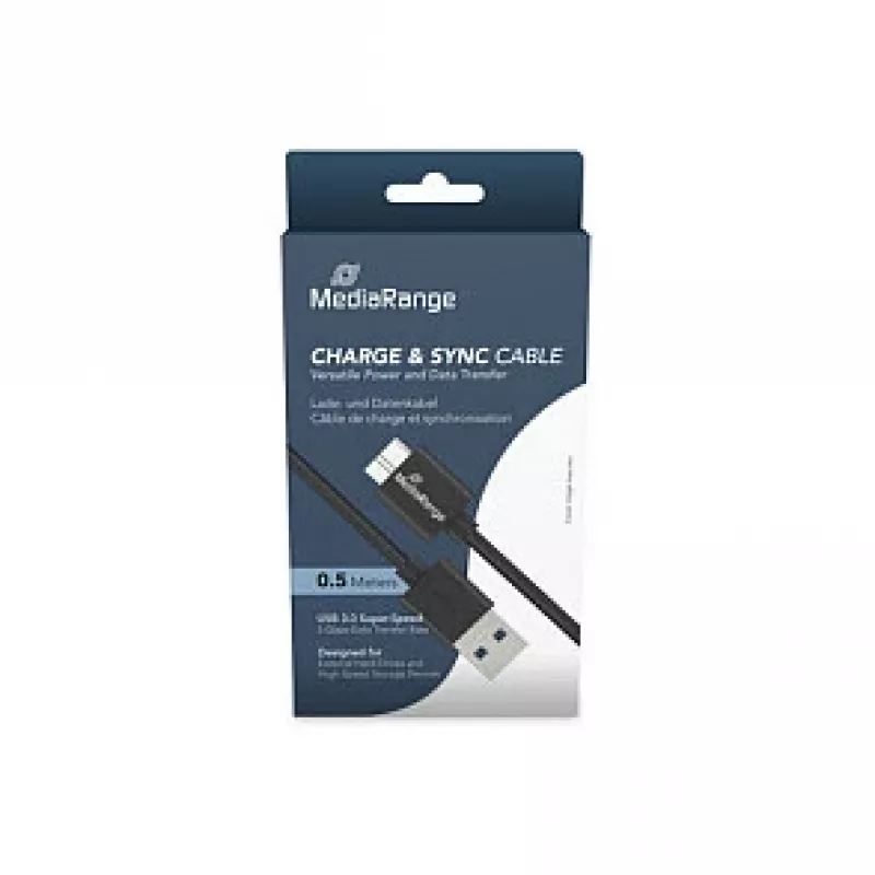 MediaRange MRCS239 USB-A uz Micro-B USB 3.0 uzlādes un sinhronizācijas kabelis — 50 cm, 5 Gbps, 5 W, melns