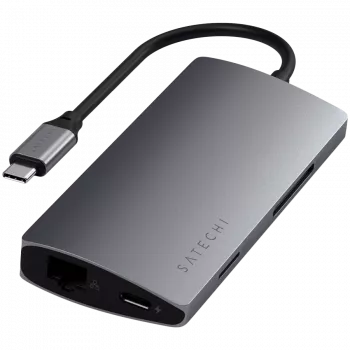 Satechi Aluminium Adapter V2 USB-C (USB-C, 3x USB-A, 4K HDMI, SD/microSD karšu lasītājs, Ethernet) (zvaigžņu pelēks)