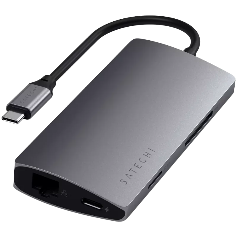 Satechi Aluminium Adapter V2 USB-C (USB-C, 3x USB-A, 4K HDMI, SD/microSD karšu lasītājs, Ethernet) (zvaigžņu pelēks)
