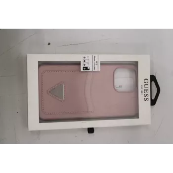 GUESS cietais vāciņš iPhone 13 Pro Max 6.7 collas — rozā Safiano ar trīsstūra logotipu