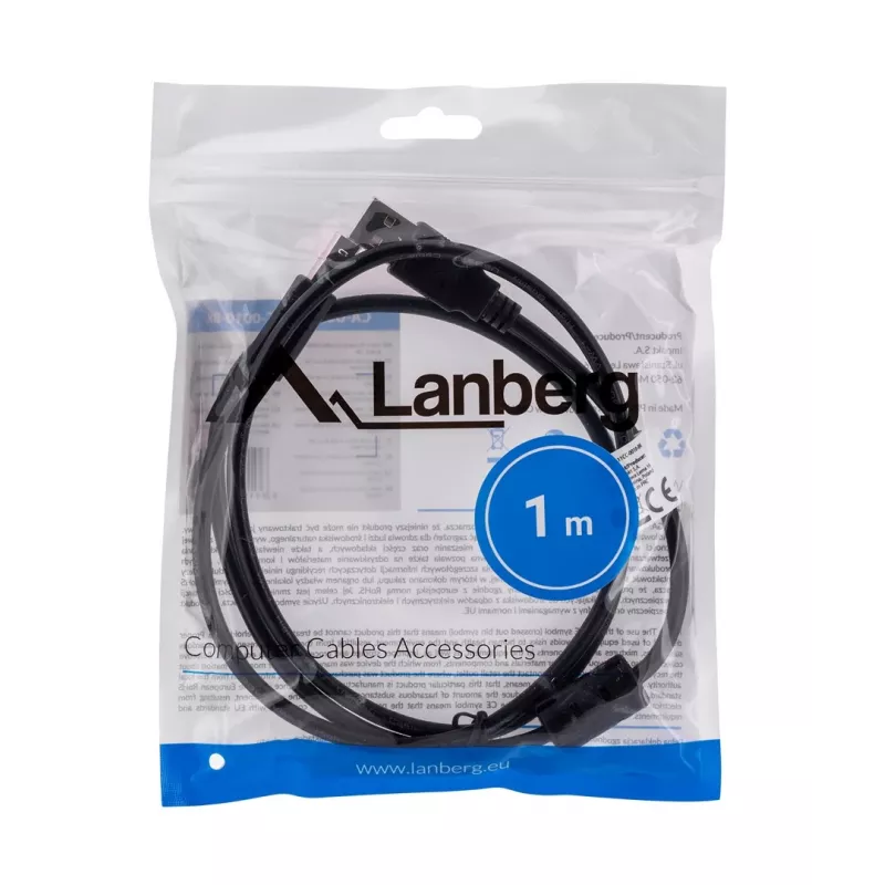 Lanberg CA-USBA-11CC-0010-BK USB kabelis 1 m 2.0 USB B Melns