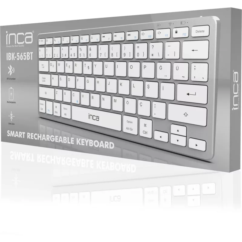 INCA klaviatūra IBK-565BT BT 5.0, viedā, akumulators 150 st., 8–10 m, sudraba