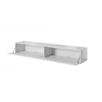 TV statīvs cama meble SLIDE 200 — 2000×400×300 mm, balta spīdīga MDF virsma, balts rāmis