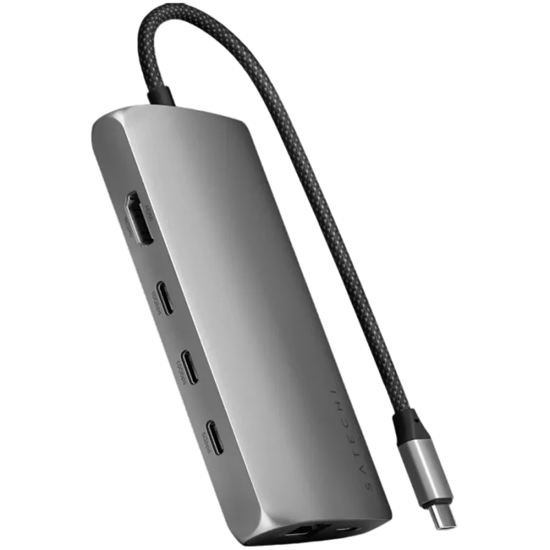Satechi USB-C daudzportu adapteris 8K ar Ethernet V3 kosmosa pelēks (ST-P8KEM)