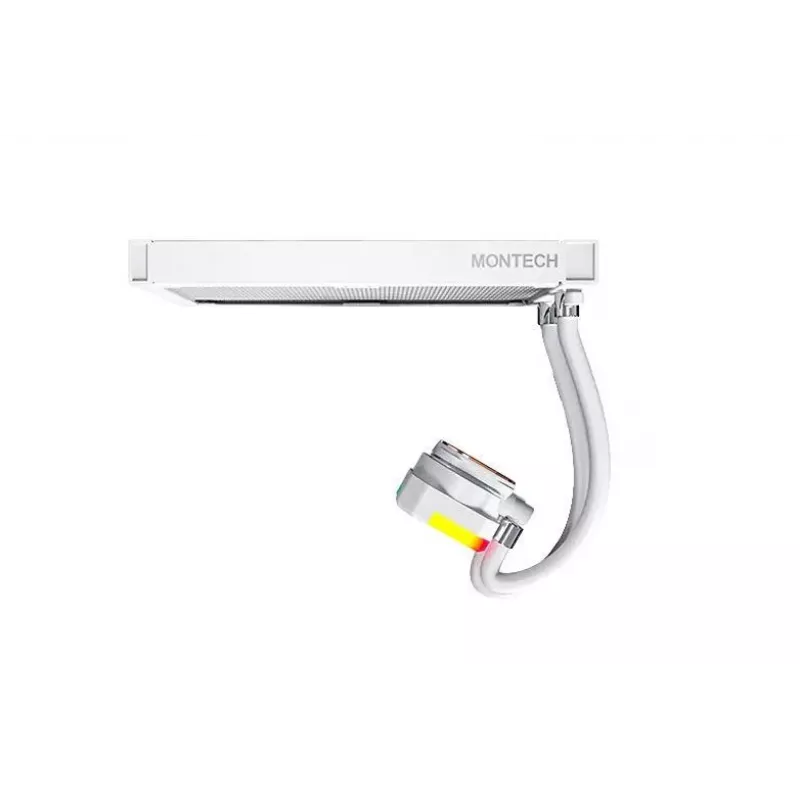 AIO ūdens dzesētājs Montech Hyper Flow ARGB 240 mm balts — 240 mm radiators, ARGB apgaismojums, balta apdare