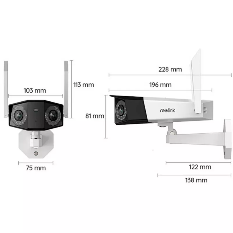 Reolink Duo Series W730 - 4K āra Wi-Fi kamera, divu objektīvu, 180° panorāmas skats, personu/transportlīdzekļu/dzīvnieku noteikšana
