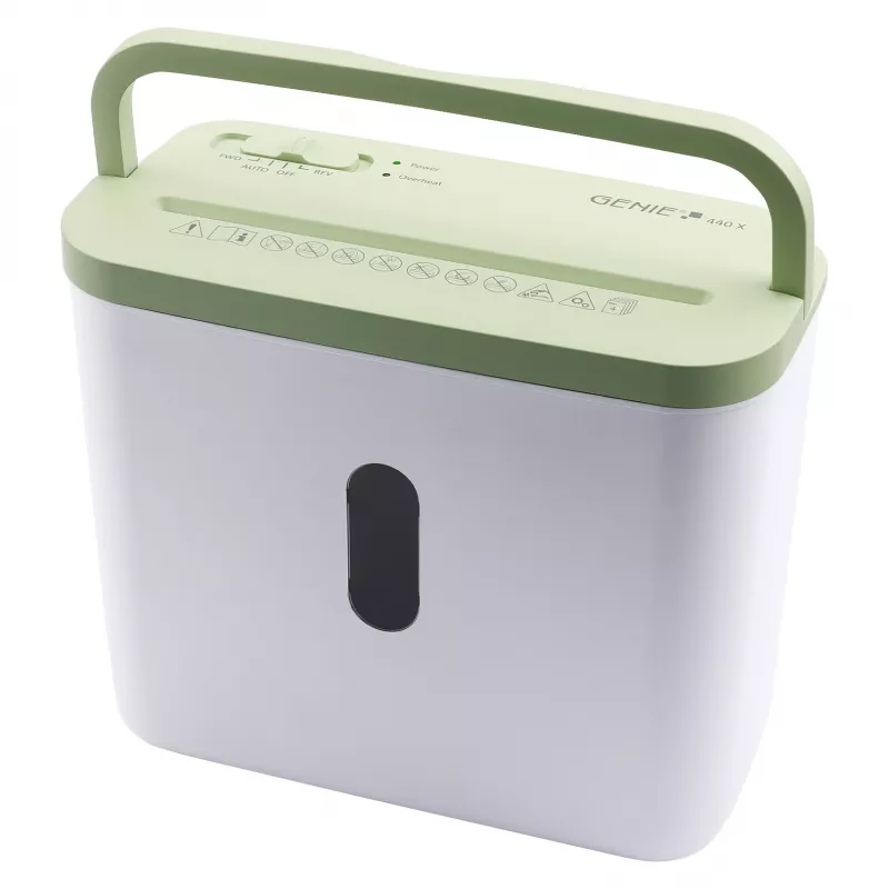 Papīra smalcinātājs Genie 440 X GR — Krustveida griezums 4 x 38 mm, 8 L grozs, 300 W, zaļš/balts