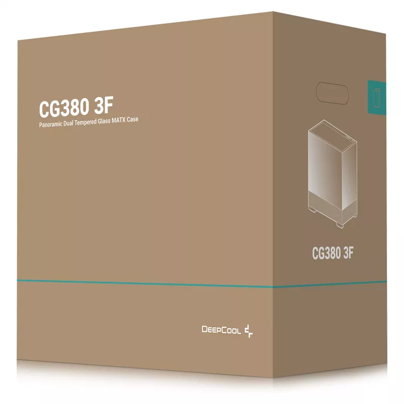 PC Midi Tower DeepCool CG380 3F — Melna, 235×437×451 mm, 2x120 mm sānu + 1x120 mm aizmugurējie ventilatori, apakšējais barošanas bloks, 2,5 collu/3,5 collu HDD