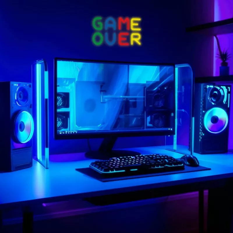 Neona izkārtne MANTA SNL102MT — 'Game Over' stila izgaismots sienas dekors, pieslēdzams LED neona efekts