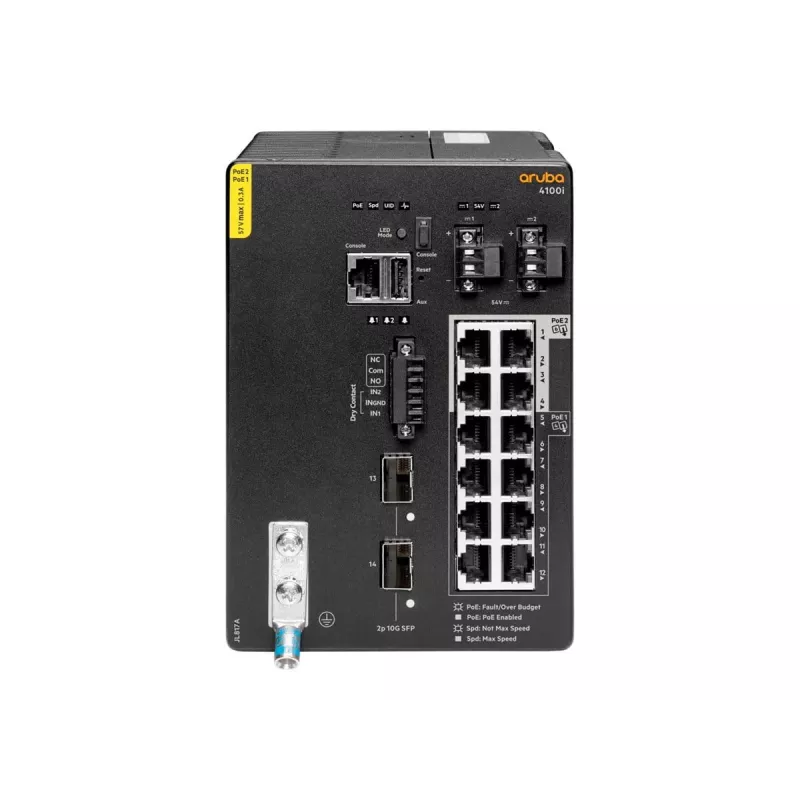 Hewlett Packard Enterprise HPE Aruba 4100i - Slēdzis - 8 x 10/100/1000 (PoE Class 4) + 4 x 10/100/1000 (PoE Class 6) + 2 x SFP+ - DIN sliedes montāža - PoE Class 4 / PoE Class