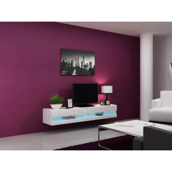 TV statīvs cama meble VIGO NEW 30/180/40, balta spīdīga virsma, skaidu plātne, 1800×400×300 mm
