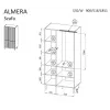 Skapis Cama Meble ALMERA Cama 5 90x52x185 cm, valrieksta rāmis, kašmira durvis, 6 plaukti