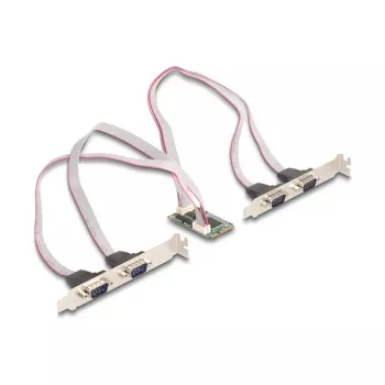 Iekšējā RS-232 saskarnes karte DELOCK 95278 — Mini PCI Express resursdators, 4× RS-232 izejas, FIFO 256 B, 30×51×10 mm