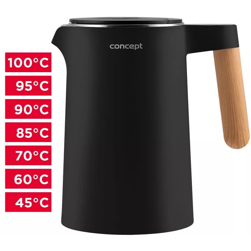 Elektriskā tējkanna ar dubultsienu 1,5 l Concept Melns RK 3301