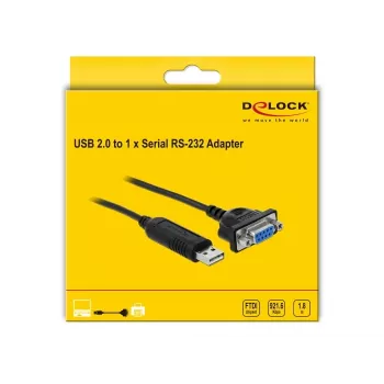 Serialais kabelis DeLOCK 66281 Melns 1,8 m RS-232 USB Type-A