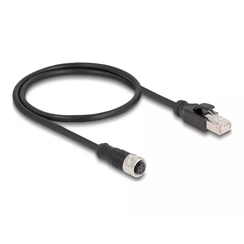 DeLOCK M12 adaptera kabelis D-kodēts 4 kontaktu sievišķais uz RJ45 vīrišķais 50 cm