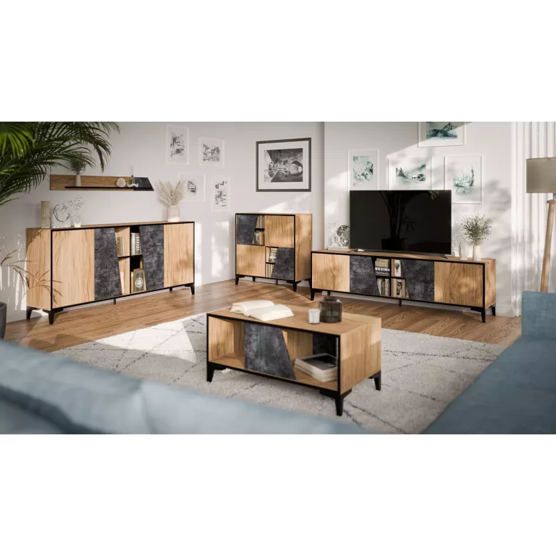 Peldošs plaukts cama meble OVO 1300×200×150 mm ozols/betons, skaidu plātne, piestiprināms pie sienas