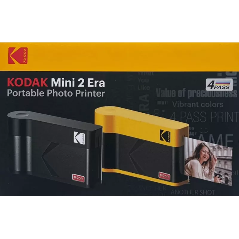 Instant kamera Kodak Mini 2 Era Melna — kompakta tūlītējās fotogrāfijas kamera, krāsaina druka