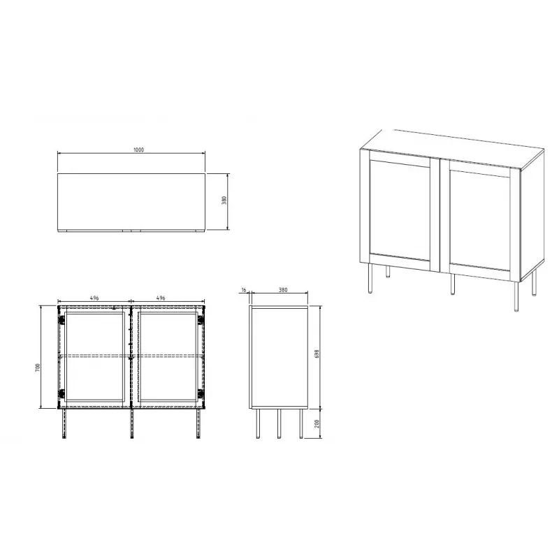 JUTA 2D kumode 100x39.5x90 melns + linol calabria