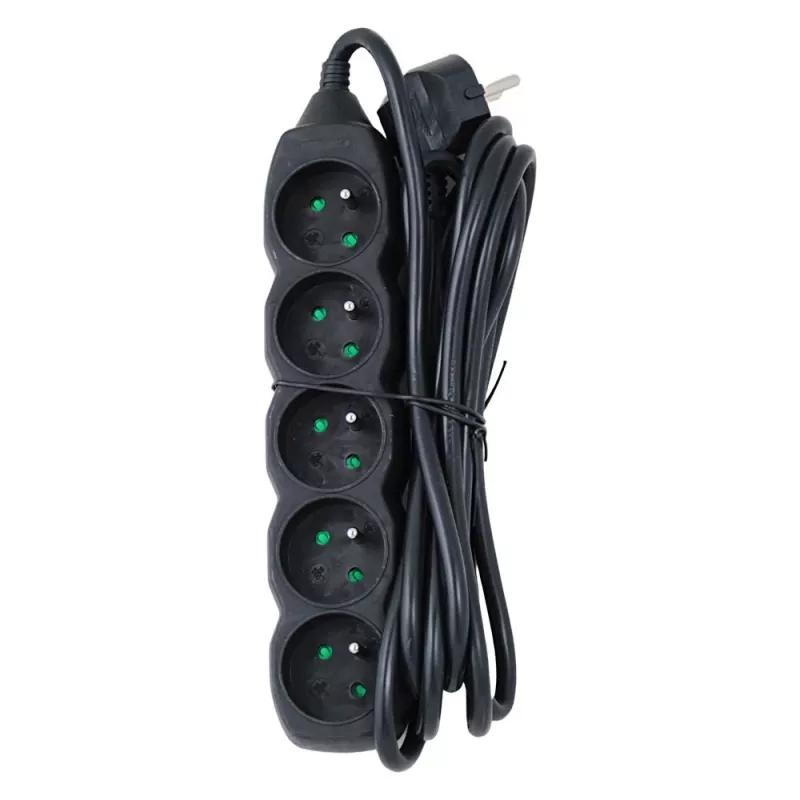 Sadales kontaktligzda ESPERANZA ELK208K — 5 ligzdas, 3 m kabelis, melna