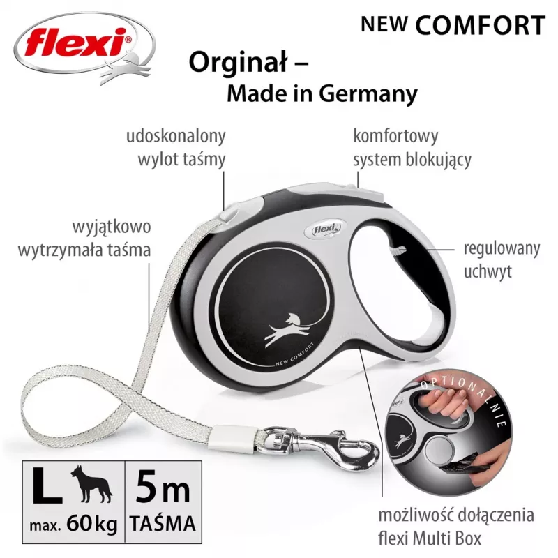 Flexi jauna COMFORT 8 m Melns, Pelēks suņu izvelkamais pavada