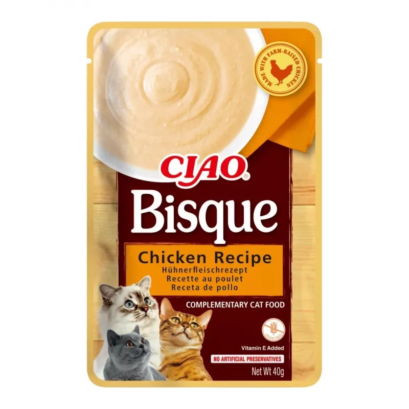 INABA Ciao Bisque krēmveida zupa gardums kaķiem, ar vistu, liellopu gaļu un zivi, 24 x 40 g