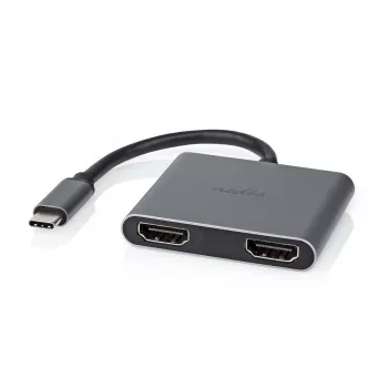 Nedis USB-C™ Adapteris USB 3.2 Gen 1 | USB-C™ Spraudnis | 2x HDMI™ | | 4K@30Hz | 0.10 m | Apaļš | niķelēts | PVC | Melns | Kārba (CCGB64670BK01)