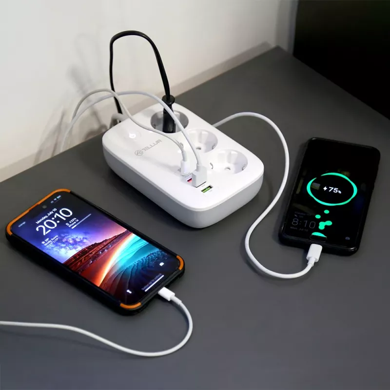 Strāvas sadalītājs Tellur TLL331521 viedais WiFi strāvas sadalītājs ar 3 rozetēm, PD 30W, QC 18W