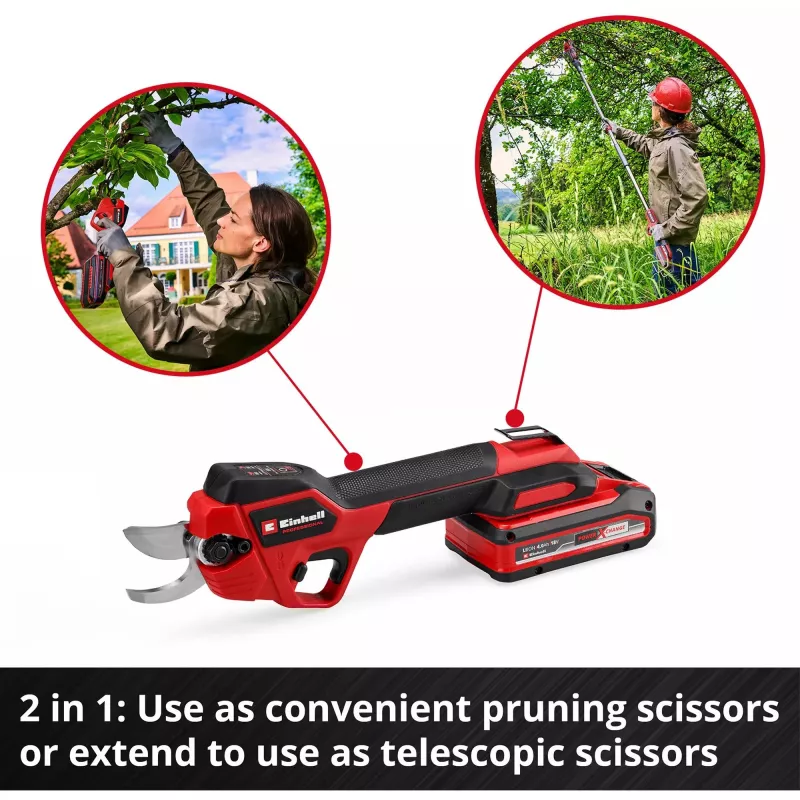 Atzarošanas šķēres EINHELL GP-LS 18/28 Li T BL-Solo — bezvadu teleskopiskās apvedceļa atzarošanas šķēres, 18 V, griešanas jauda 2,8 cm, alumīnija rokturis