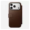 Ādas grāmatiņveida tālruņa vāciņš Nomad Modern Leather Folio iPhone 17 Pro — brūna, der 6,3 collu (16 cm) ekrānam, 4 karšu kabatas