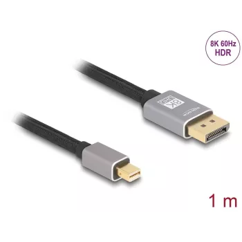 DeLOCK Mini DisplayPort–DisplayPort kabelis 8K 60 Hz 1 m pelēks metāla bez fiksatora