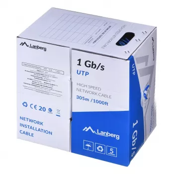 LANBERG tīkla kabelis U/UTP Cat6 LCU6-10CC-0305-B 305 m, CCA vads, 23 AWG, zils