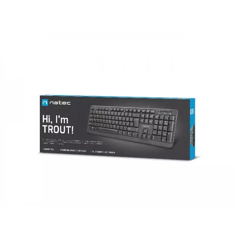 NATEC KEYBOARD TROUT SLIM USB, US IZKĀRTOJUMS, MELNS
