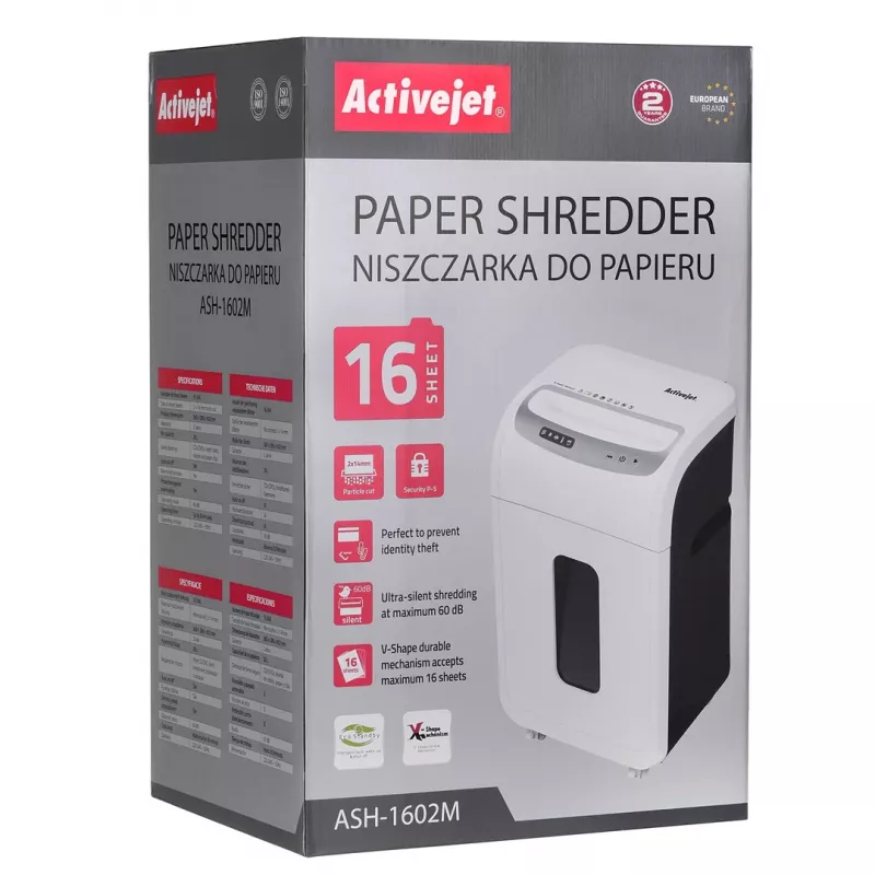 Šķeldotājs Activejet ASH-1602M, P-5, 28 l, 2x14 mm smalcinājums, balts