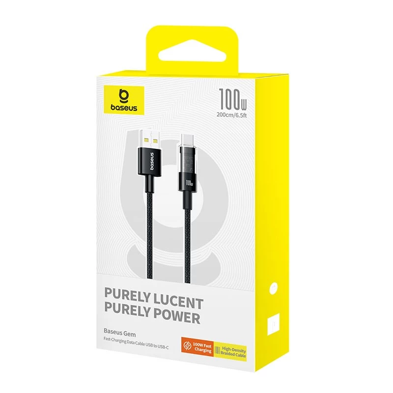 Baseus Gem USB A uz USB C ātrās uzlādes kabelis 2 m 100 W melns