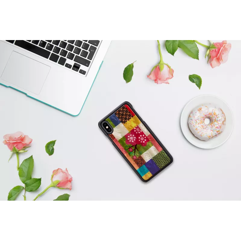 Aizsargājošs viedtālruņa maciņš iKins iPhone XS Max — ķiršu ziedu raksts, melns
