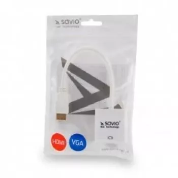 HDMI vīrieša savienotājs uz VGA sieviešu savienotāja adapteris SAVIO CL-201, HDMI A uz VGA D-Sub, balts, 0,1 m, līdz 1920x1200