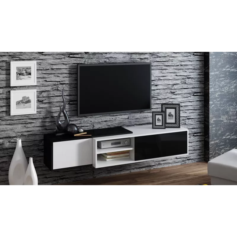 Cama TV skapis SIGMA1 180 balts/melns glancēts