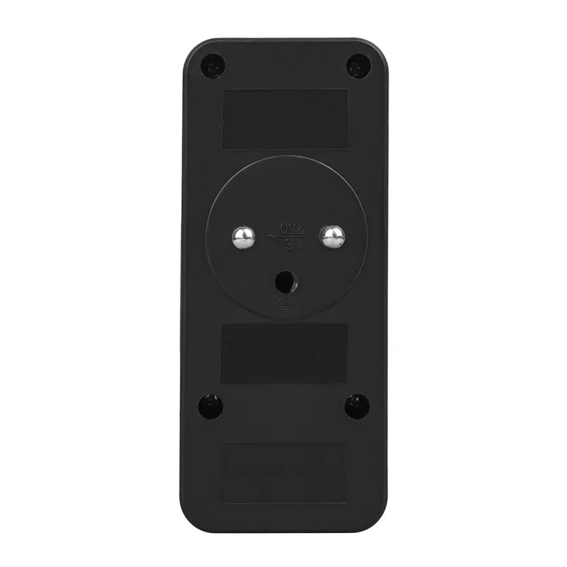 Strāvas sadalītājs MACLEAN MCE248 F/B — 3 maiņstrāvas rozetes (1x16A, 2x6A) un 4 USB porti (2xUSB‑A, 2xUSB‑C PD 20W), ES spraudnis, melns