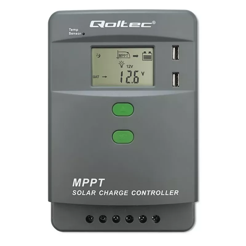 MPPT Saules enerģijas uzlādes kontrolieris QOLTEC 53662 ar temperatūras sensoru