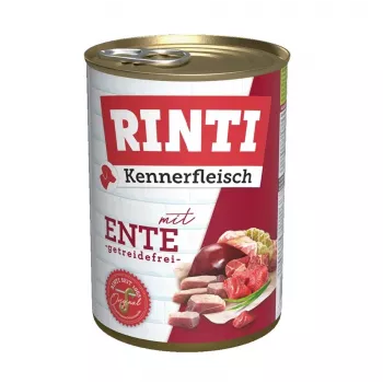 Slapjā suņu barība RINTI Kennerfleisch Duck Adult 400 g — bezgraudu, konservu kārba