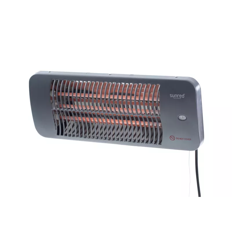 Kvarca elektriskais sildītājs SUNRED LUG-2000W — 2000 W, kvarca stikla elements, lietošanai ārpus telpām, piestiprināms pie sienas, IP24, melns
