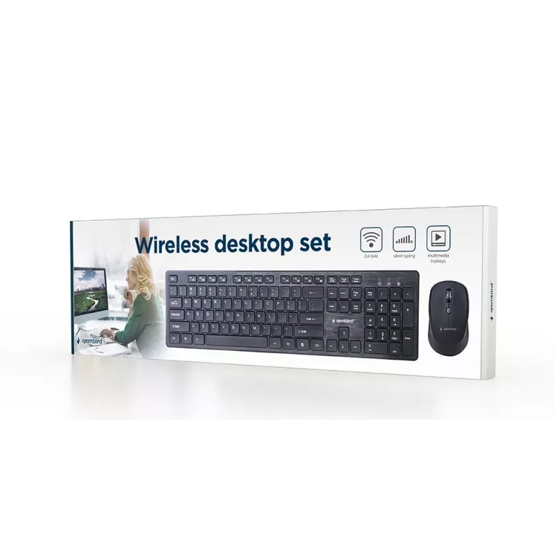 Gembird KBS-WCH-04 bezvadu galda komplekts (tastatūra + pele), melna, US izkārtojums